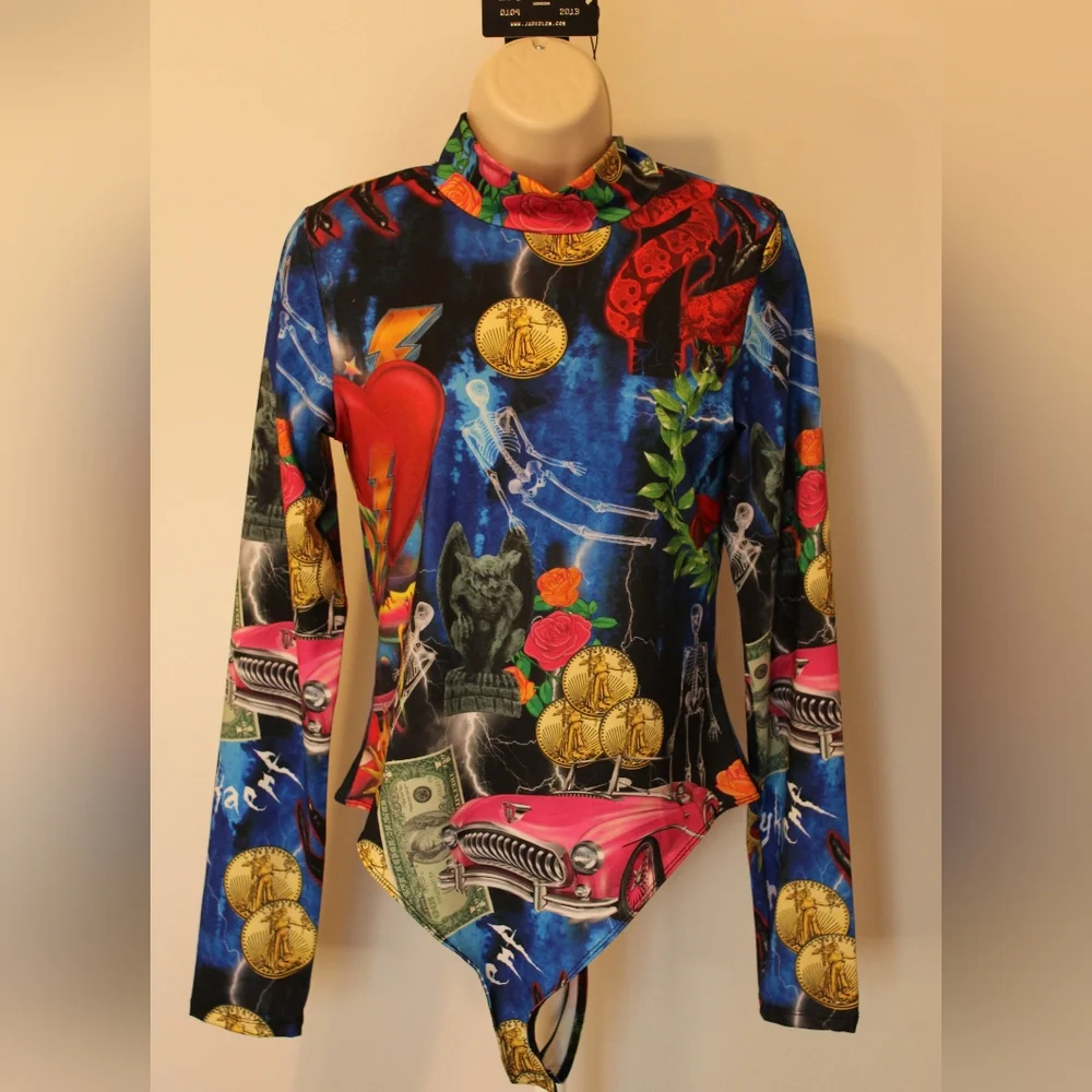 Jaded London Retro Print High Neck Body Suit - Picture 1 of 5